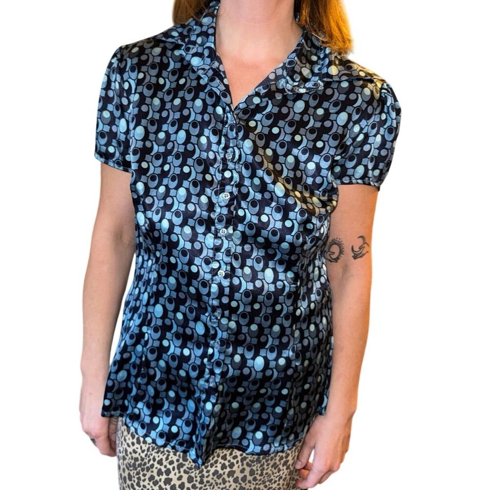 Vintage 90s say what? Button up satin shirt